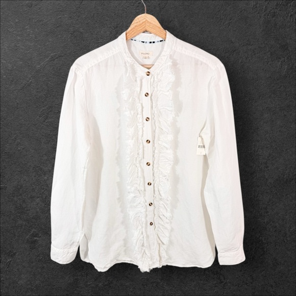 Anthropologie Pilcro White Ruffle Placket Buttondown Shirt Small - Picture 5 of 11